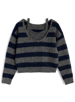 ボーダー柄レイヤード風ニットトップス