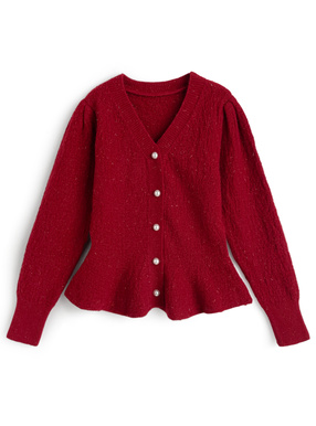 パールボタンペプラムラメニットカーディガン