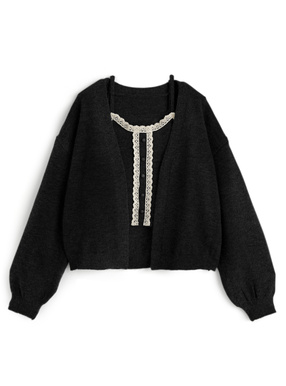 カーディガン×レースキャミソールニットアンサンブル