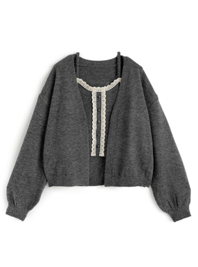 カーディガン×レースキャミソールニットアンサンブル