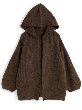 フード付きニットカーディガン