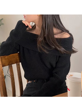 オフショルダーリブニットトップス