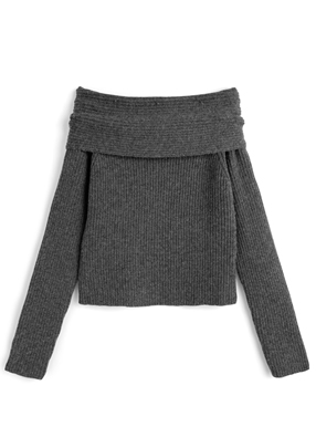 オフショルダーリブニットトップス