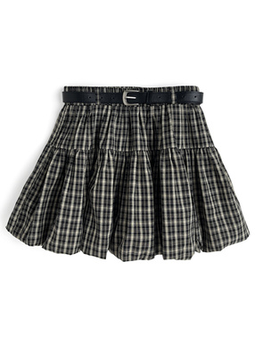 インパン裏地・ベルト付きチェックバルーンスカート