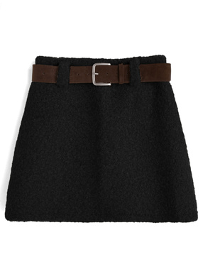 インパン裏地・ベルト付きボアミニスカート