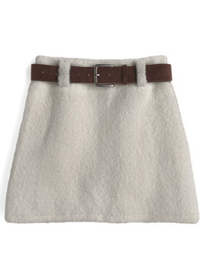 インパン裏地・ベルト付きボアミニスカート