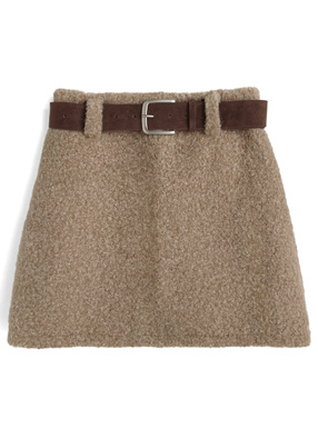 インパン裏地・ベルト付きボアミニスカート