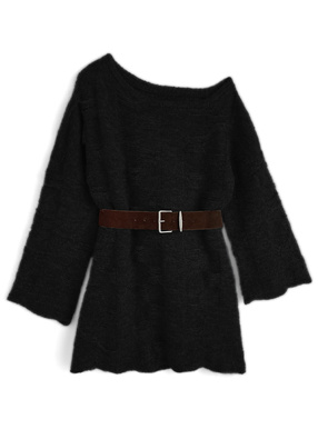 ベルト付きワンショルダーニットワンピース