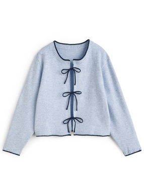 配色リボンニットカーディガン