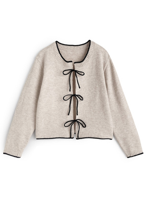 配色リボンニットカーディガン