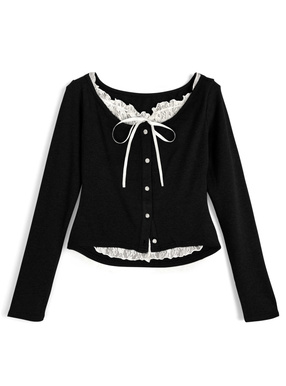 レースレイヤード風リブトップス