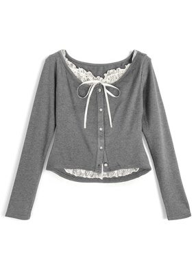 レースレイヤード風リブトップス