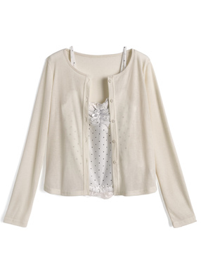 ドット柄キャミソール×シアーニットカーディガンアンサンブル