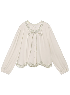 ドット柄フリルリボンカーディガン