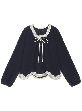 ドット柄フリルリボンカーディガン