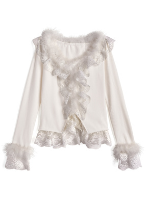 フェザーファーレースラッフルフリルトップス