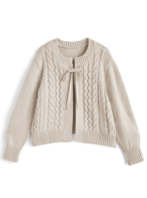 リボンケーブル編みニットカーディガン