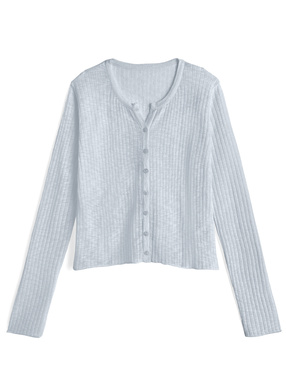 キーネックシアーリブニットカーディガン