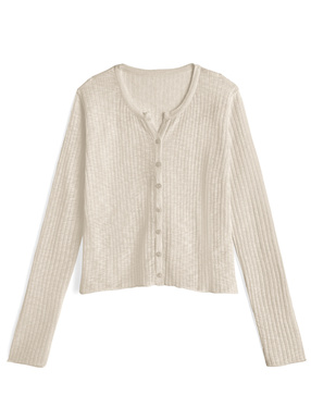 キーネックシアーリブニットカーディガン