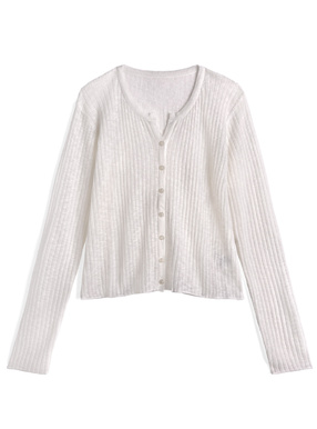 キーネックシアーリブニットカーディガン