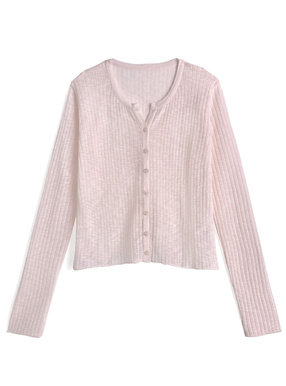 キーネックシアーリブニットカーディガン