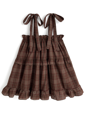 リボンショルダーチェック柄フリルチュニック