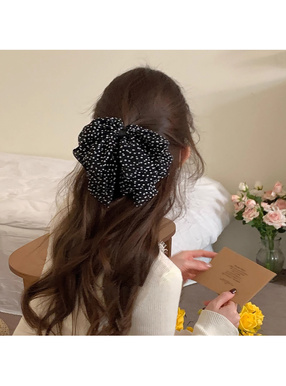 ドット柄ボリュームリボンヘアクリップ