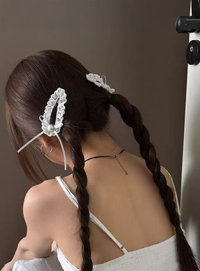 パールリボンレースヘアクリップ2個セット