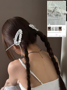 パールリボンレースヘアクリップ2個セット