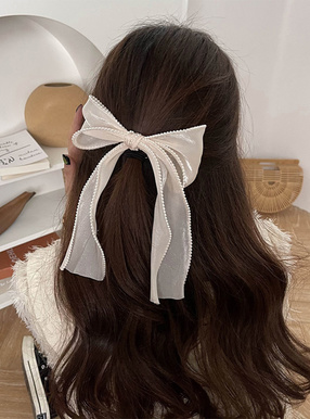 パールメッシュリボンバレッタ