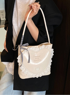 リボン付きハートレースショルダーバッグ