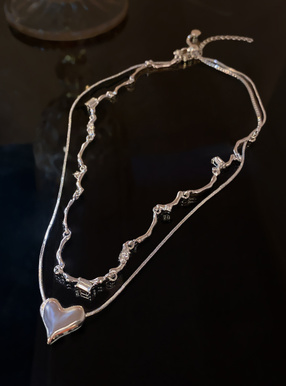 ウェーブネックレス×ハートネックレス2点セット