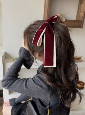 ベロアグログランリボンへアクリップ