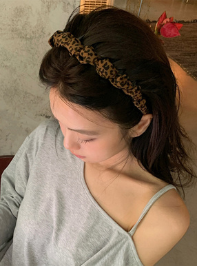 レオパード柄コーム付きギャザーカチューシャ