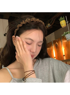 レオパード柄コーム付きギャザーカチューシャ