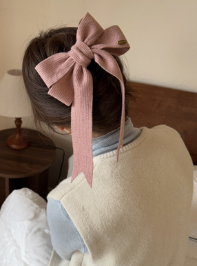 リブニットリボンヘアクリップ