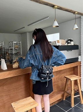 ダブルポケットキルティングレザーミニリュック