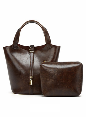 ポーチ付き2Wayレザーバケツバッグ