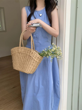 ドット柄巾着ペーパーかごバッグ