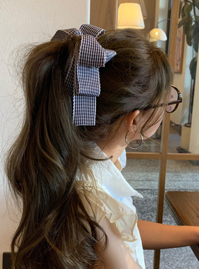 ギンガムチェック柄リボンヘアクリップ
