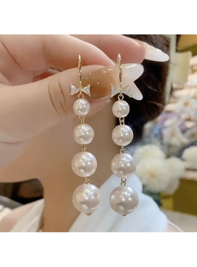 リボンビジューパールピアス