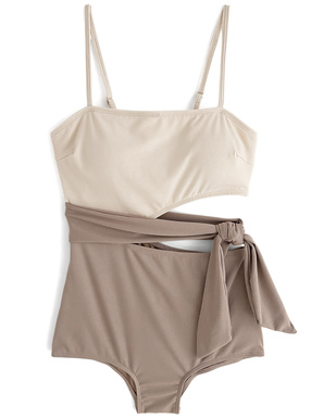 アシンメトリーバイカラーリボン水着