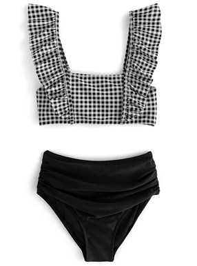 ギンガムチェック柄フリルビキニ水着