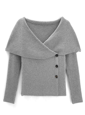 ビッグカラーリブニットトップス