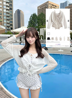 ドット柄水着×シアーカーディガンセットアップ