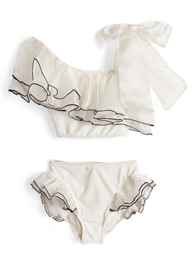 ワンショルダーリボンフリルビキニ水着