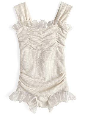 ギャザーフリルバックレースアップワンピース水着