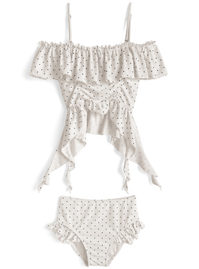 ドット柄オフショルダーフリルビキニ水着
