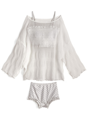 ドット柄シャーリングビキニ水着×シアートップスセットアップ