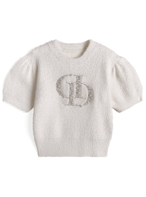 ビーズロゴシャギーニットトップス